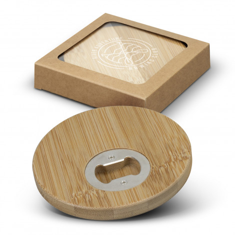 Bamboo Bottle Opener Coaster Set of 2 - Round